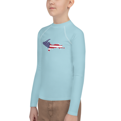 Michigan Upper Peninsula Rash Guard (w/ UP USA Flag) | Youth - '58 Caddie Blue