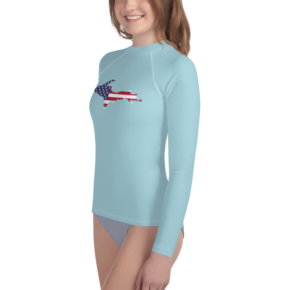 Michigan Upper Peninsula Rash Guard (w/ UP USA Flag) | Youth - '58 Caddie Blue