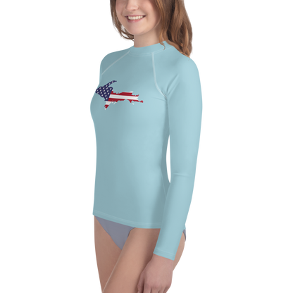 Michigan Upper Peninsula Rash Guard (w/ UP USA Flag) | Youth - '58 Caddie Blue