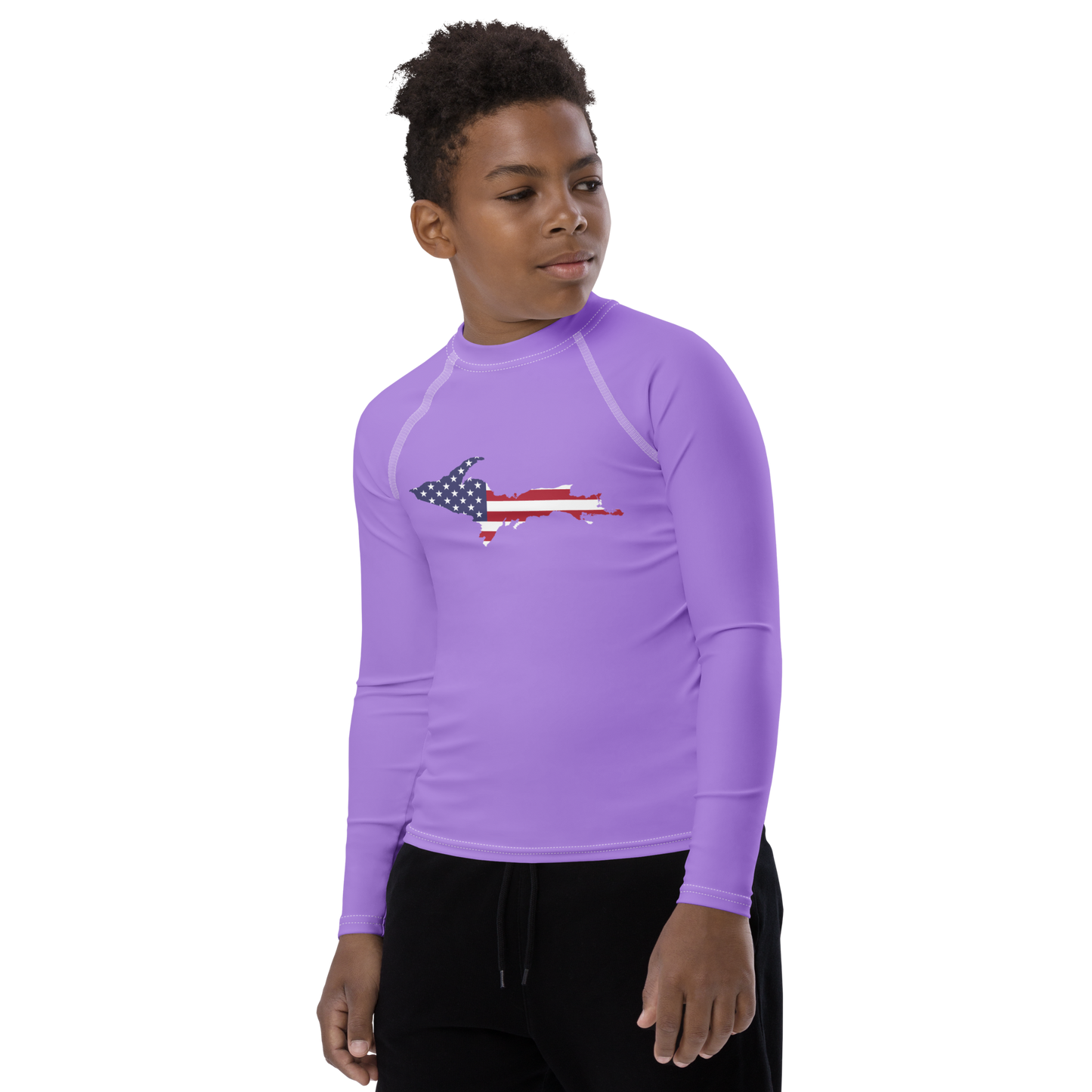 Michigan Upper Peninsula Rash Guard (w/ UP USA Flag) | Youth - Lavender