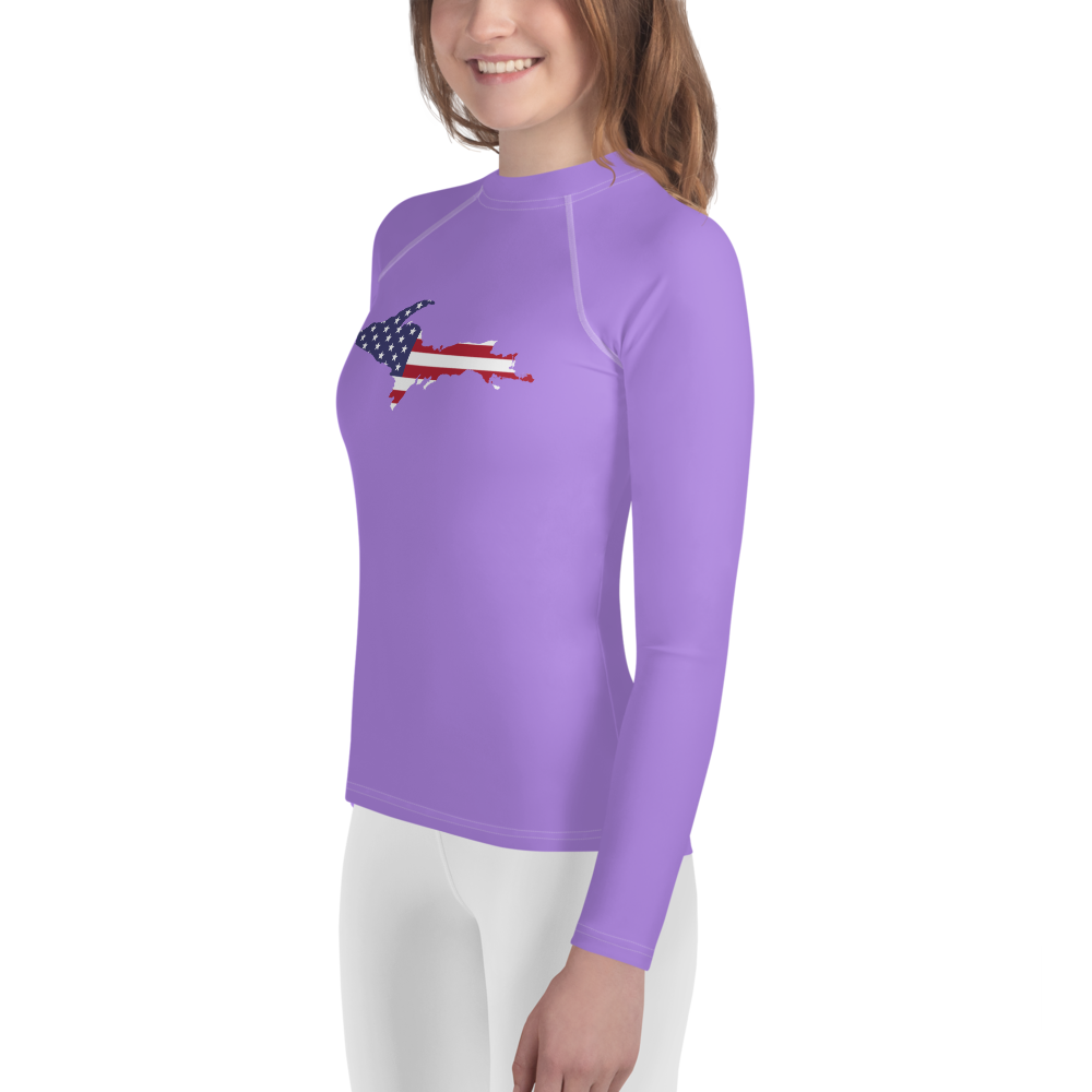 Michigan Upper Peninsula Rash Guard (w/ UP USA Flag) | Youth - Lavender