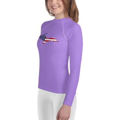 Michigan Upper Peninsula Rash Guard (w/ UP USA Flag) | Youth - Lavender