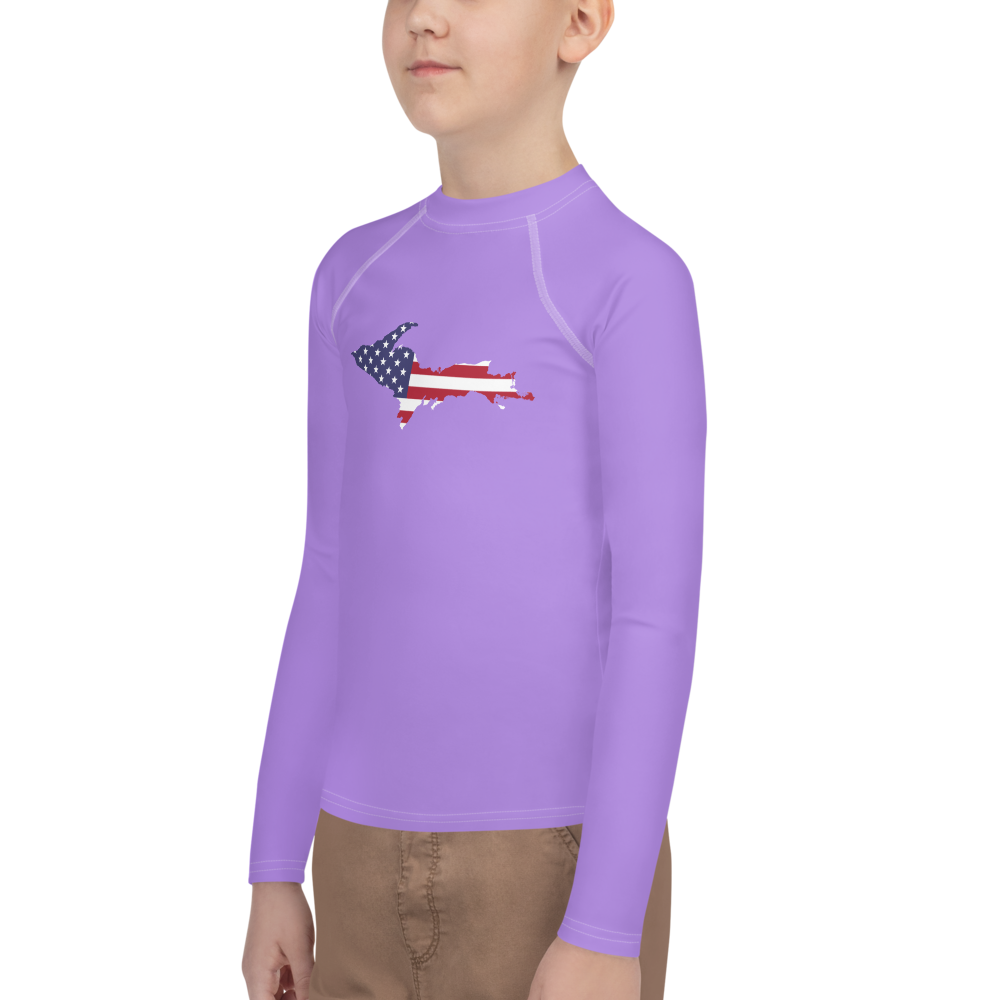 Michigan Upper Peninsula Rash Guard (w/ UP USA Flag) | Youth - Lavender