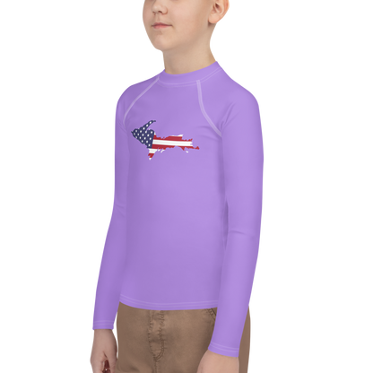 Michigan Upper Peninsula Rash Guard (w/ UP USA Flag) | Youth - Lavender