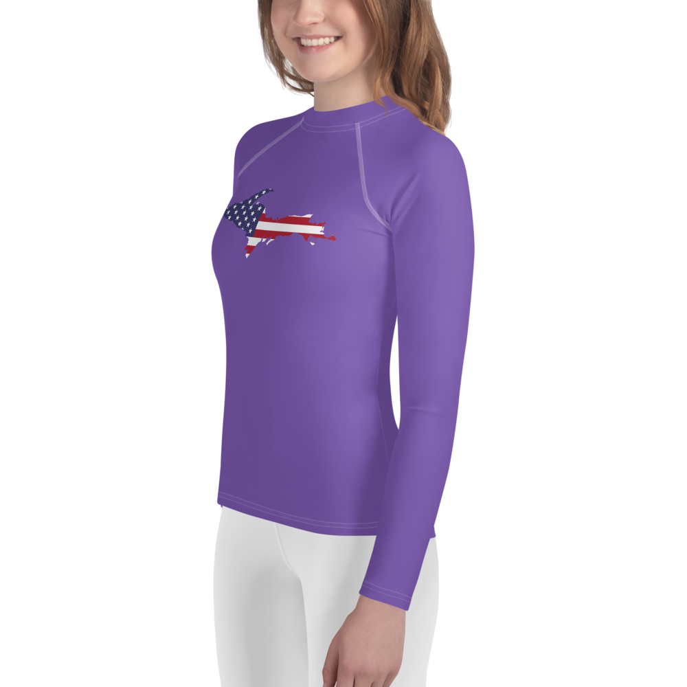 Michigan Upper Peninsula Rash Guard (w/ UP USA Flag) | Youth - Lake Iris