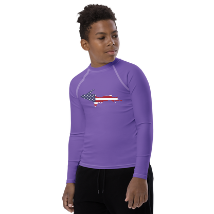 Michigan Upper Peninsula Rash Guard (w/ UP USA Flag) | Youth - Lake Iris