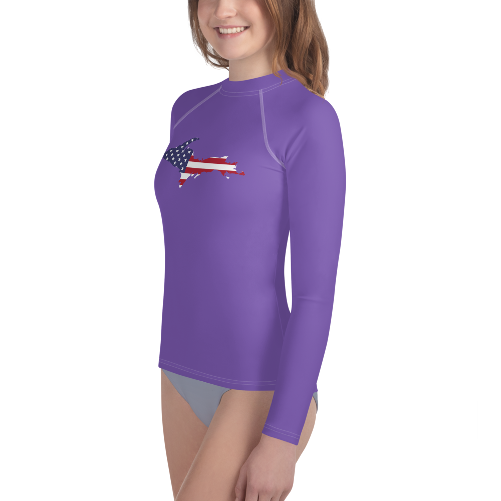 Michigan Upper Peninsula Rash Guard (w/ UP USA Flag) | Youth - Lake Iris