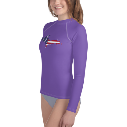 Michigan Upper Peninsula Rash Guard (w/ UP USA Flag) | Youth - Lake Iris