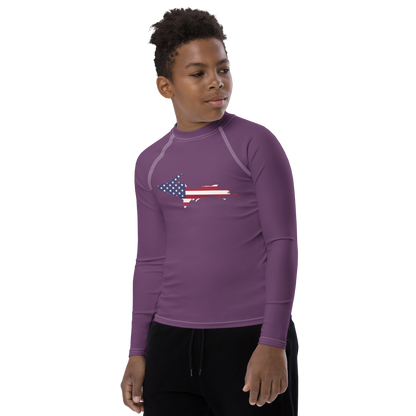 Michigan Upper Peninsula Rash Guard (w/ UP USA Flag) | Youth - Plum