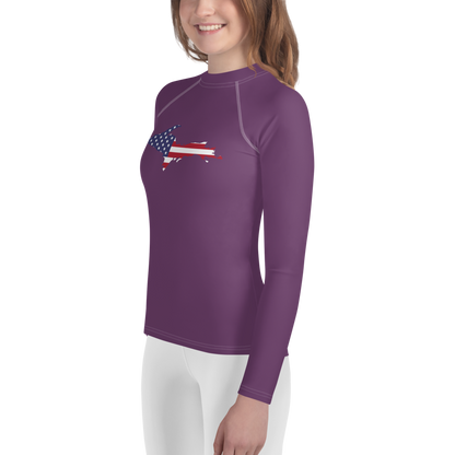 Michigan Upper Peninsula Rash Guard (w/ UP USA Flag) | Youth - Plum