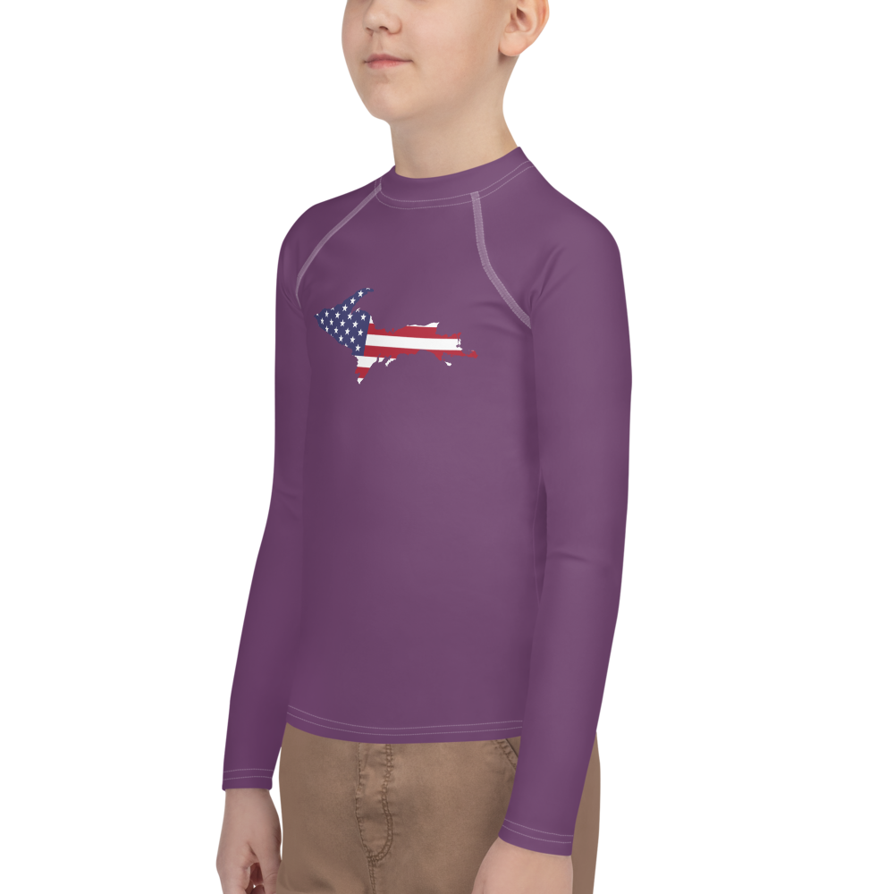 Michigan Upper Peninsula Rash Guard (w/ UP USA Flag) | Youth - Plum