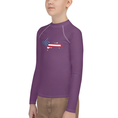 Michigan Upper Peninsula Rash Guard (w/ UP USA Flag) | Youth - Plum