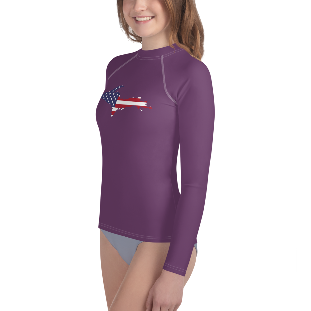 Michigan Upper Peninsula Rash Guard (w/ UP USA Flag) | Youth - Plum