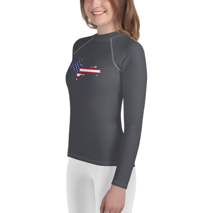 Michigan Upper Peninsula Rash Guard (w/ UP USA Flag) | Youth - Iron Ore Grey