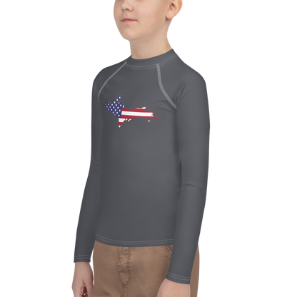 Michigan Upper Peninsula Rash Guard (w/ UP USA Flag) | Youth - Iron Ore Grey