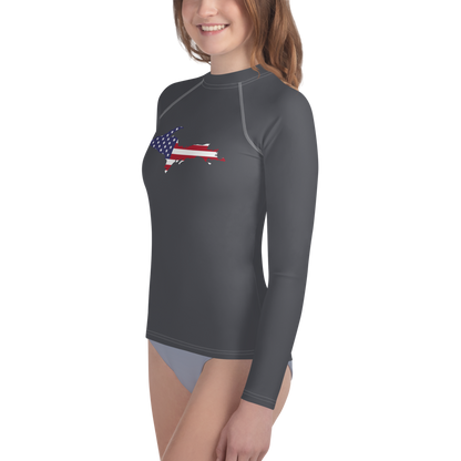 Michigan Upper Peninsula Rash Guard (w/ UP USA Flag) | Youth - Iron Ore Grey