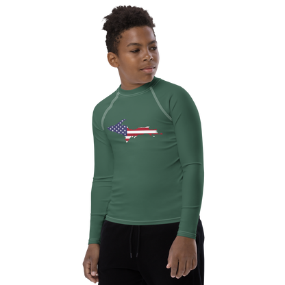 Michigan Upper Peninsula Rash Guard (w/ UP USA Flag) | Youth - Ginger Ale Green