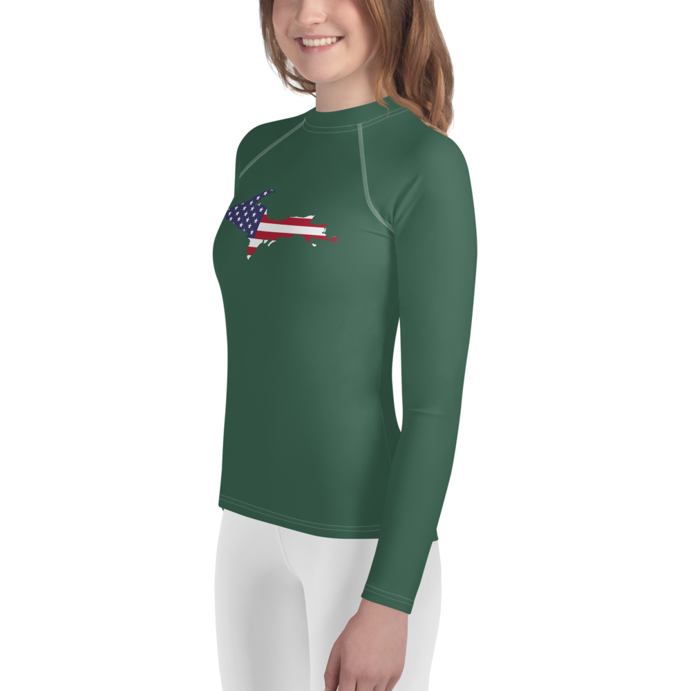 Michigan Upper Peninsula Rash Guard (w/ UP USA Flag) | Youth - Ginger Ale Green