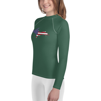 Michigan Upper Peninsula Rash Guard (w/ UP USA Flag) | Youth - Ginger Ale Green