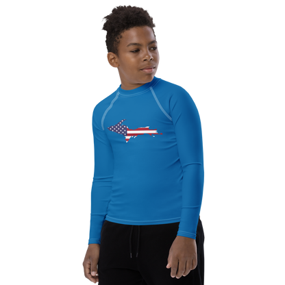 Michigan Upper Peninsula Rash Guard (w/ UP USA Flag) | Youth - Azure