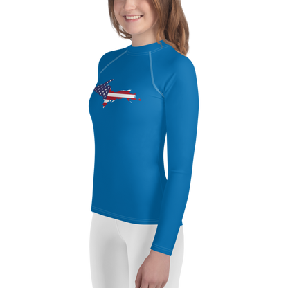 Michigan Upper Peninsula Rash Guard (w/ UP USA Flag) | Youth - Azure