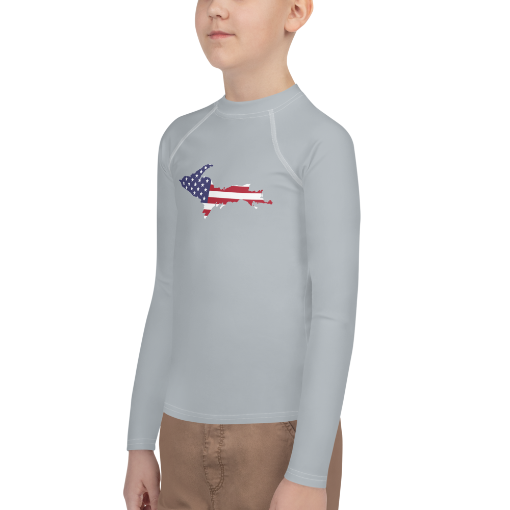 Michigan Upper Peninsula Rash Guard (w/ UP USA Flag) | Youth - Silver