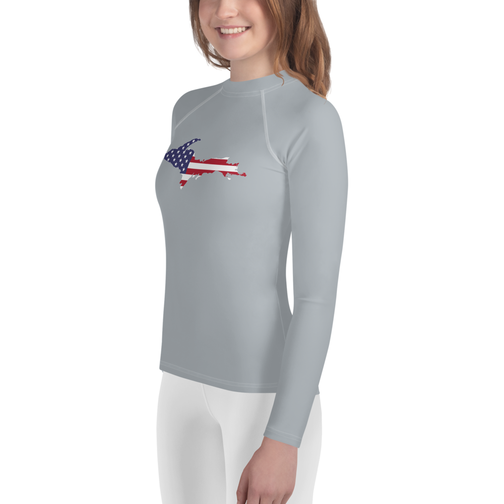 Michigan Upper Peninsula Rash Guard (w/ UP USA Flag) | Youth - Silver