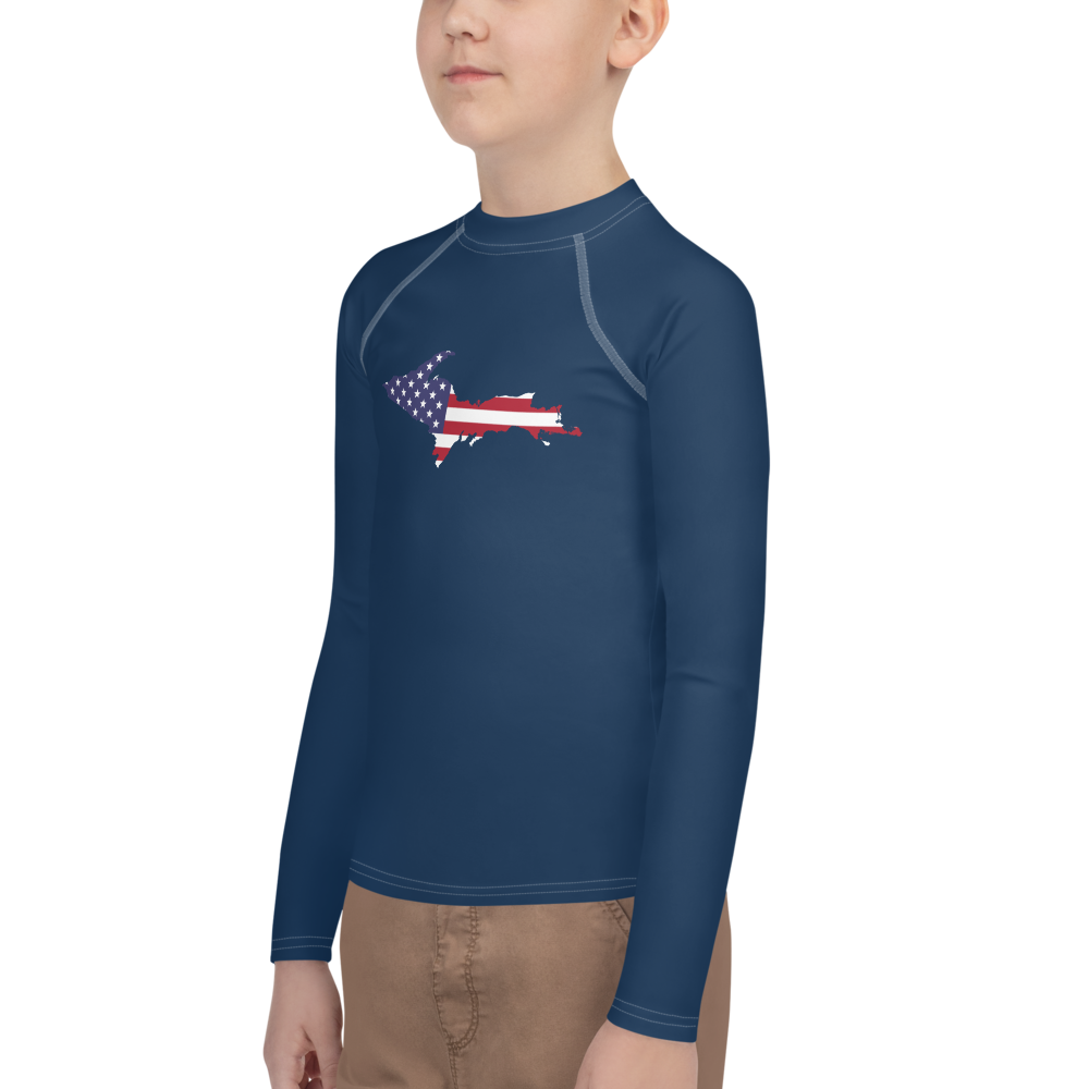 Michigan Upper Peninsula Rash Guard (w/ UP USA Flag) | Youth - Navy