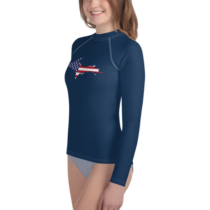 Michigan Upper Peninsula Rash Guard (w/ UP USA Flag) | Youth - Navy