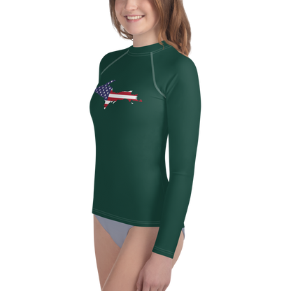 Michigan Upper Peninsula Rash Guard (w/ UP USA Flag) | Youth - Laconic Green