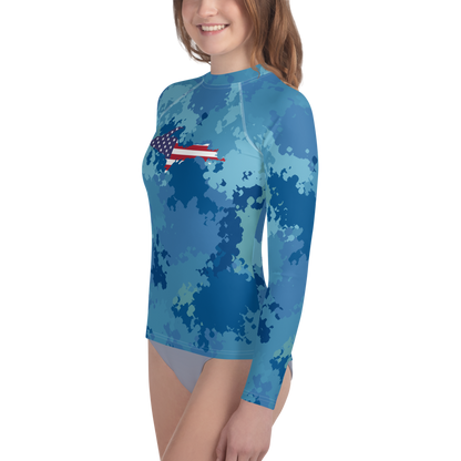 Michigan Upper Peninsula Rash Guard (w/ UP USA Flag) | Youth - Great Lakes Camo