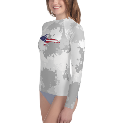 Michigan Upper Peninsula Rash Guard (w/ UP USA Flag) | Youth - Snow Camo