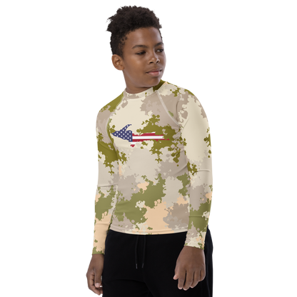 Michigan Upper Peninsula Rash Guard (w/ UP USA Flag) | Youth - Rosy Mound Camo