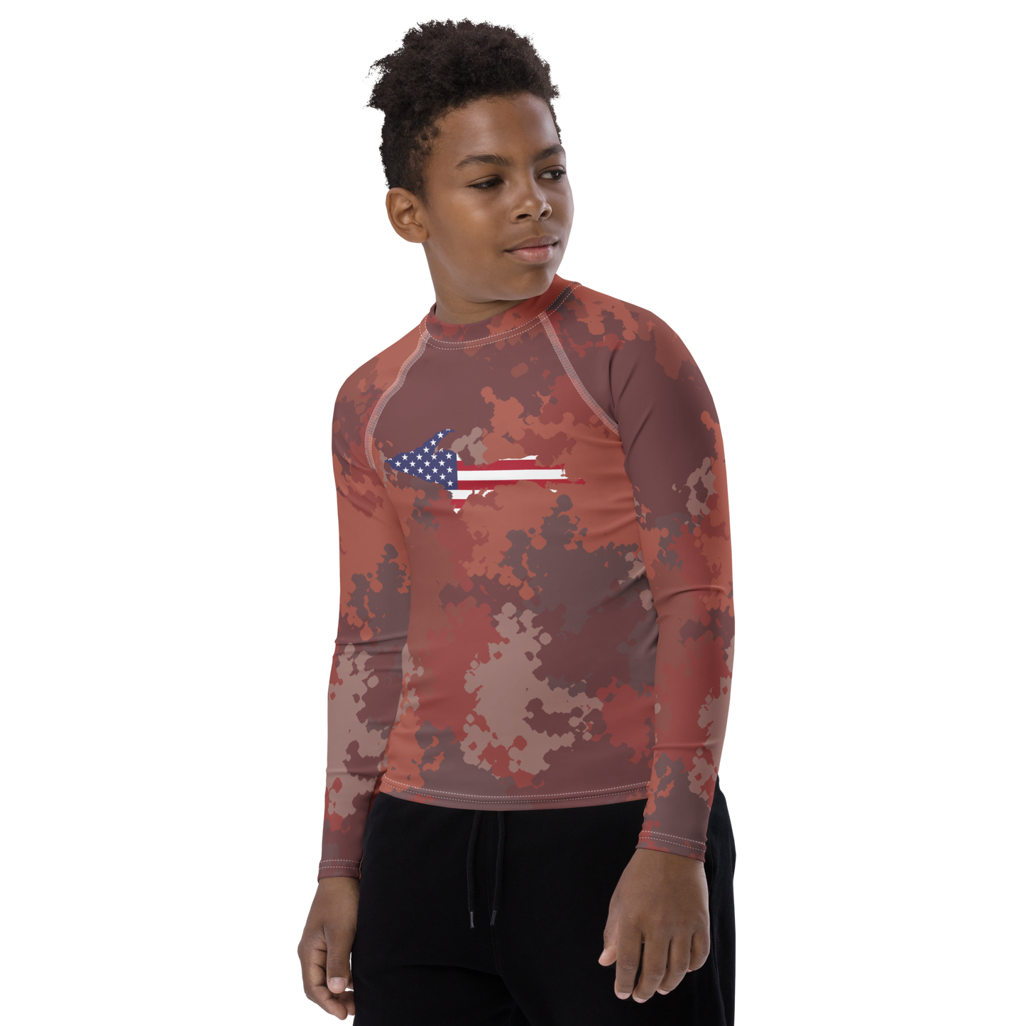 Michigan Upper Peninsula Rash Guard (w/ UP USA Flag) | Youth - Ore Dock Red