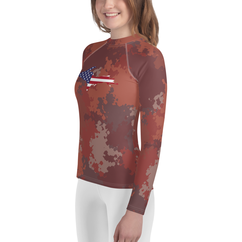 Michigan Upper Peninsula Rash Guard (w/ UP USA Flag) | Youth - Ore Dock Red