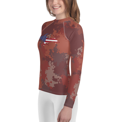 Michigan Upper Peninsula Rash Guard (w/ UP USA Flag) | Youth - Ore Dock Red