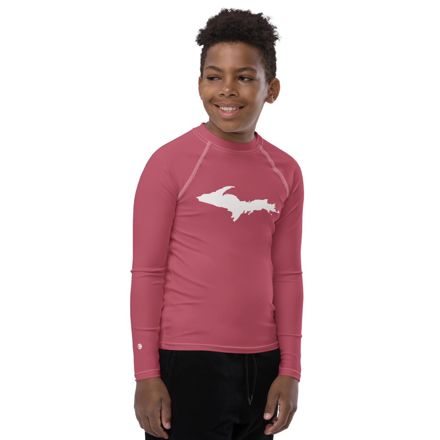 Michigan Upper Peninsula Rash Guard (w/ UP Outline) | Youth - Popstar Pink