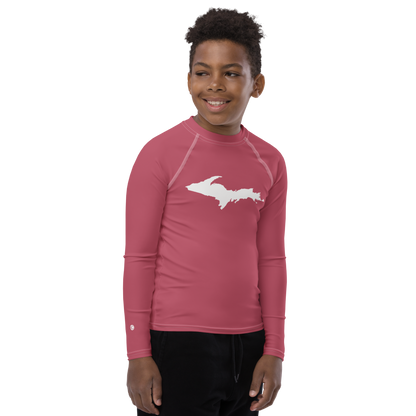 Michigan Upper Peninsula Rash Guard (w/ UP Outline) | Youth - Popstar Pink