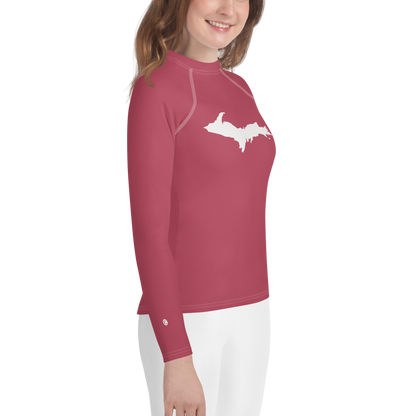 Michigan Upper Peninsula Rash Guard (w/ UP Outline) | Youth - Popstar Pink