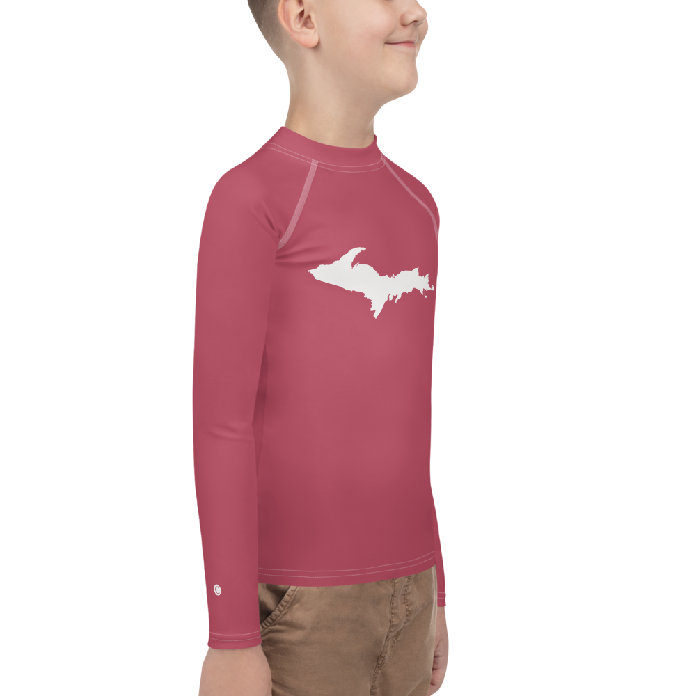 Michigan Upper Peninsula Rash Guard (w/ UP Outline) | Youth - Popstar Pink