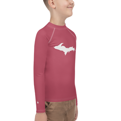 Michigan Upper Peninsula Rash Guard (w/ UP Outline) | Youth - Popstar Pink