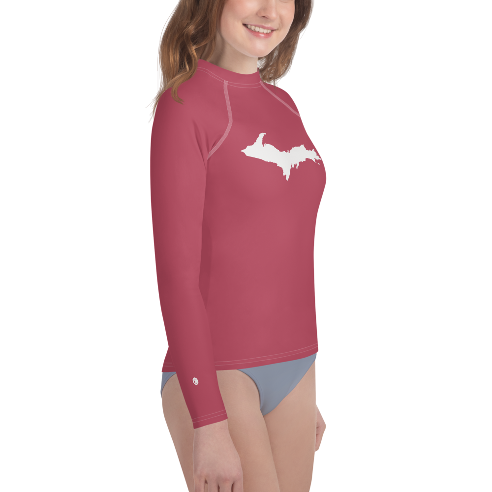 Michigan Upper Peninsula Rash Guard (w/ UP Outline) | Youth - Popstar Pink