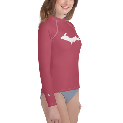 Michigan Upper Peninsula Rash Guard (w/ UP Outline) | Youth - Popstar Pink