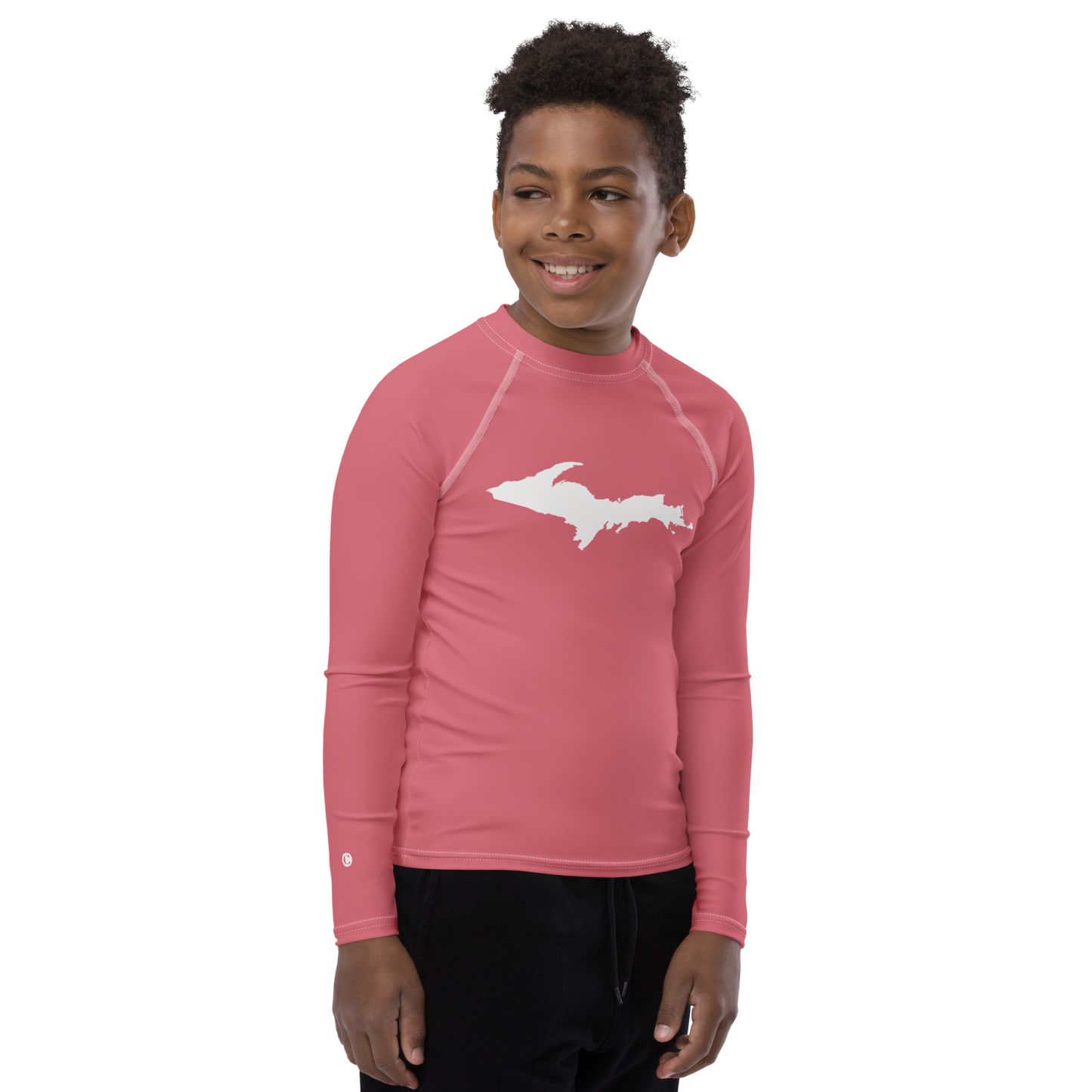 Michigan Upper Peninsula Rash Guard (w/ UP Outline) | Youth - Watermelon Pink