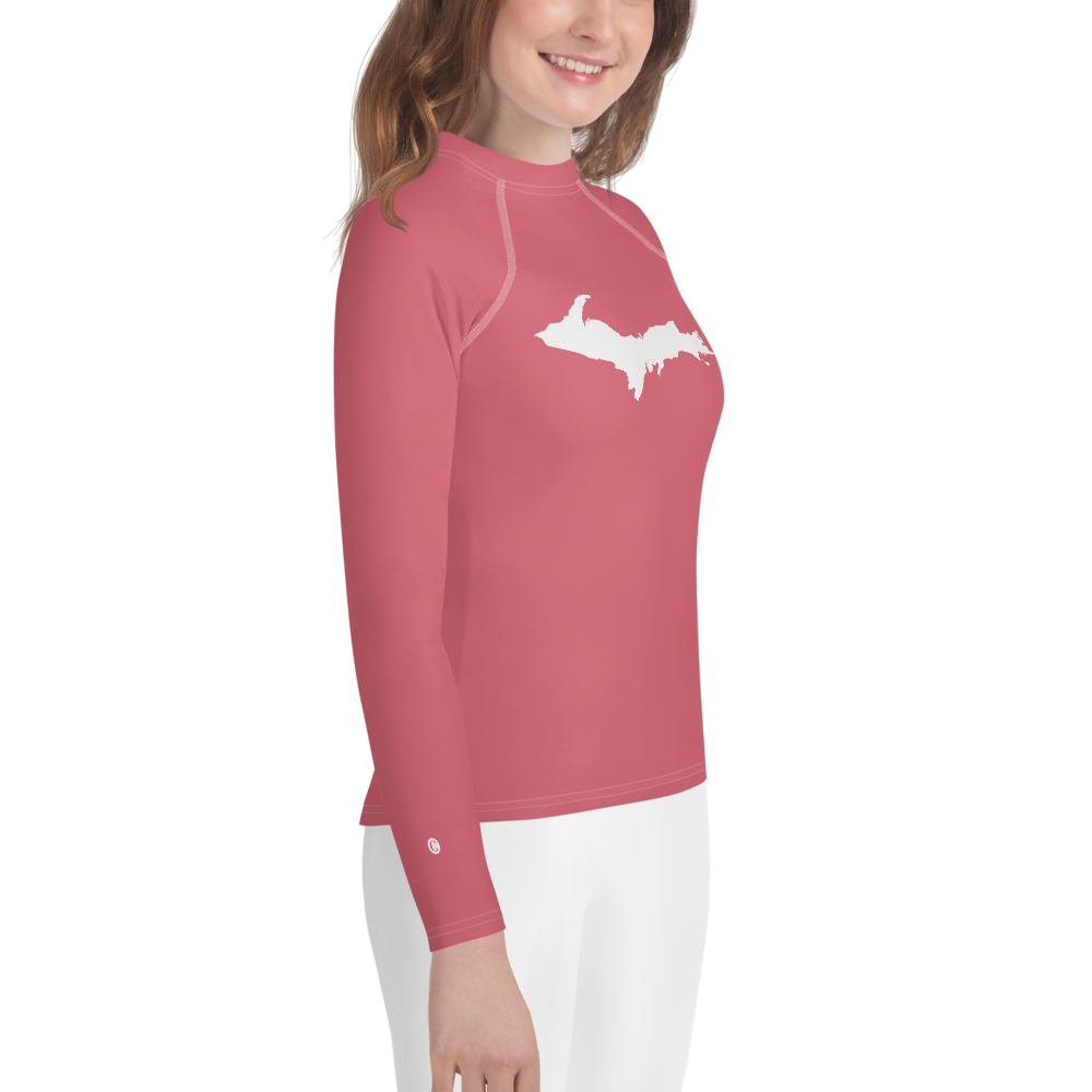 Michigan Upper Peninsula Rash Guard (w/ UP Outline) | Youth - Watermelon Pink