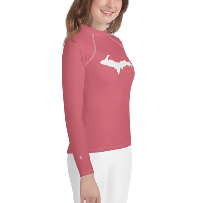 Michigan Upper Peninsula Rash Guard (w/ UP Outline) | Youth - Watermelon Pink