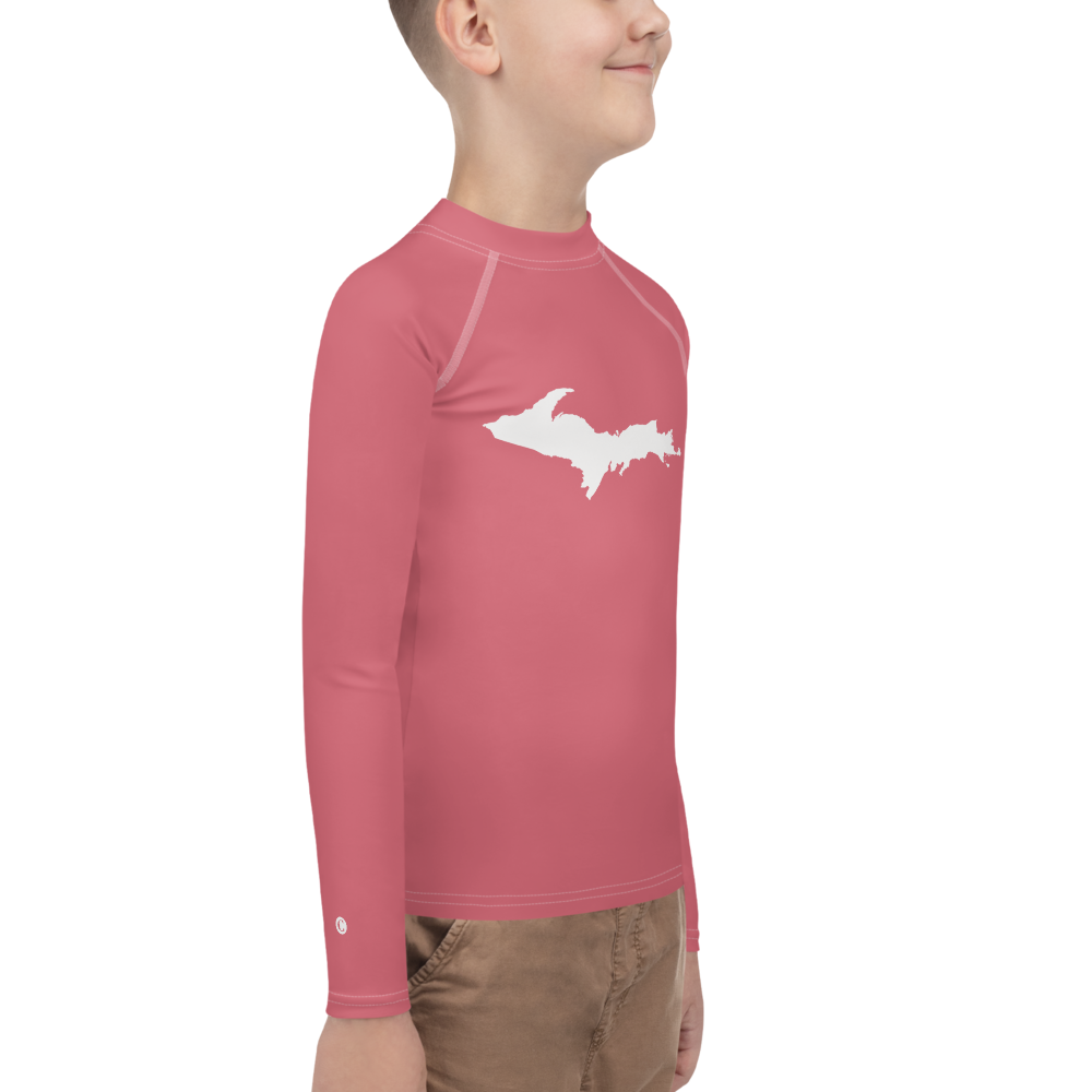 Michigan Upper Peninsula Rash Guard (w/ UP Outline) | Youth - Watermelon Pink