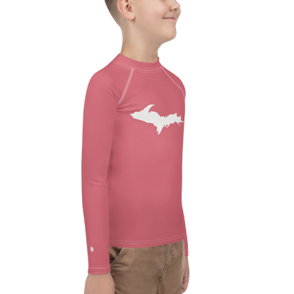 Michigan Upper Peninsula Rash Guard (w/ UP Outline) | Youth - Watermelon Pink