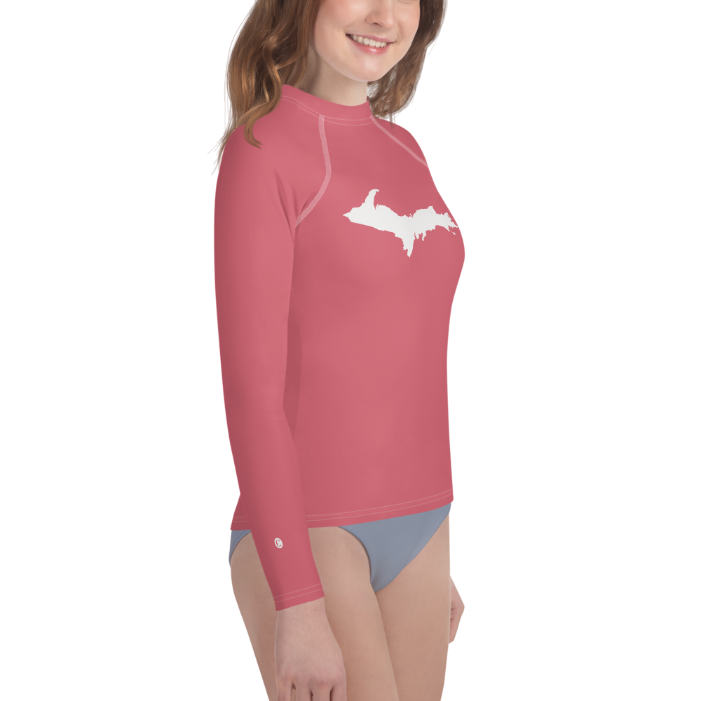 Michigan Upper Peninsula Rash Guard (w/ UP Outline) | Youth - Watermelon Pink