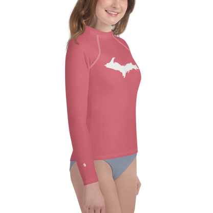 Michigan Upper Peninsula Rash Guard (w/ UP Outline) | Youth - Watermelon Pink